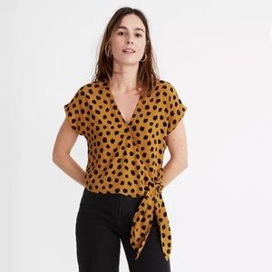 Madewell Sash-Tie Wrap Top with Black Painted Pattern